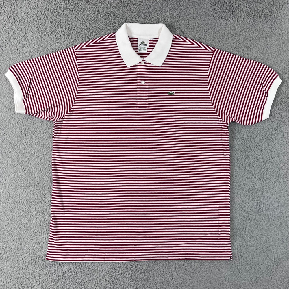 Lacoste Polo Shirt US Men 2XL (EU/XL) Red White Striped Short Sleeve Cotton
